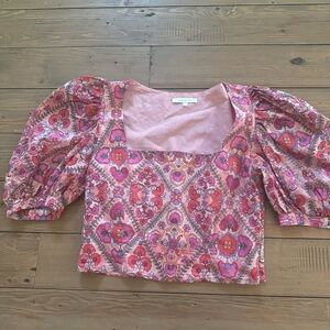 Oliviaceous Floral Puff Sleeve Crop Top Large
